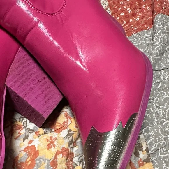 BEAST FASHION Fuchsia Heeled Boots with Silver Tips - Picture 11 of 12